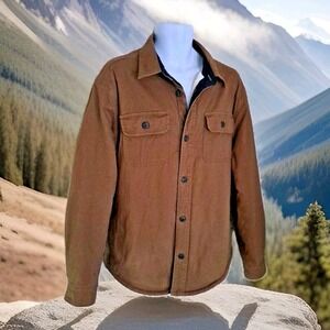 JACHS New‎ York Shacket XL Brown Sherpa Lined Button Front Elbow Patches Pockets